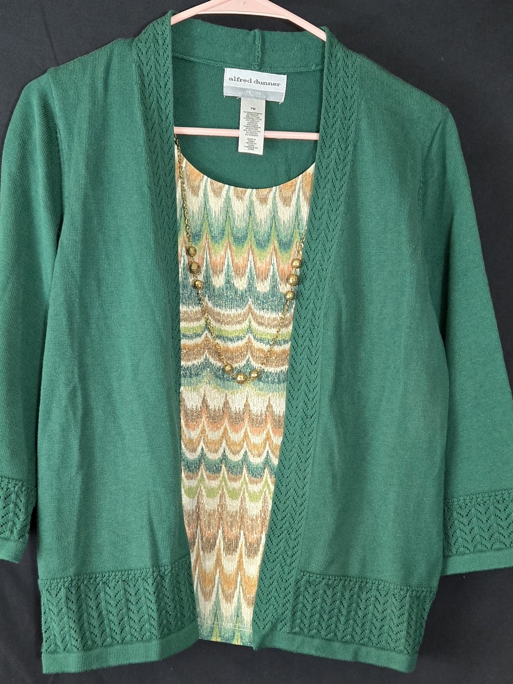 Alfred Dunner Green Open-Front Women's Sweater Cardigan #604